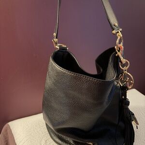 Michael Kors Black Leather Shoulder Bag with Gold Hardware